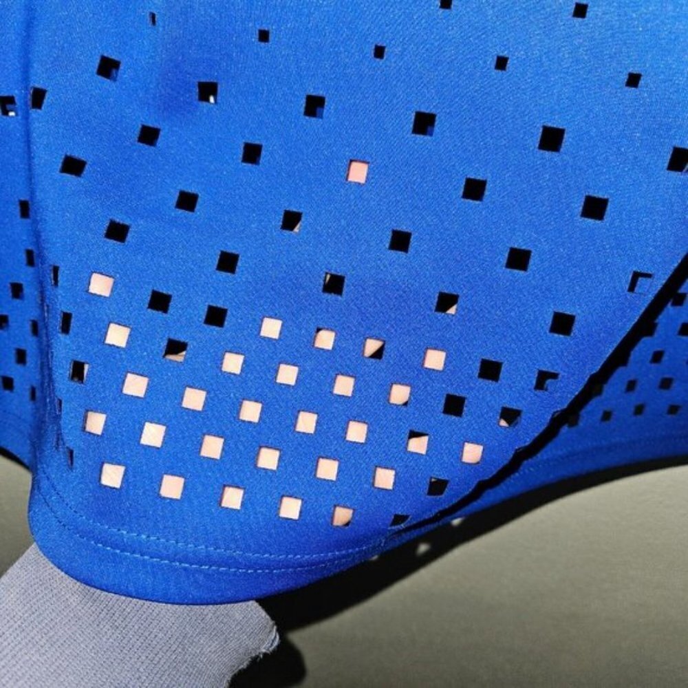 Spense Solid Blue Skirt Midi Pencil Size XL Laser Cut Cutout Hem Career - Picture 3 of 8